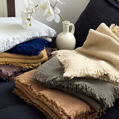 Crinkle Cotton Tassel Throw Blanket